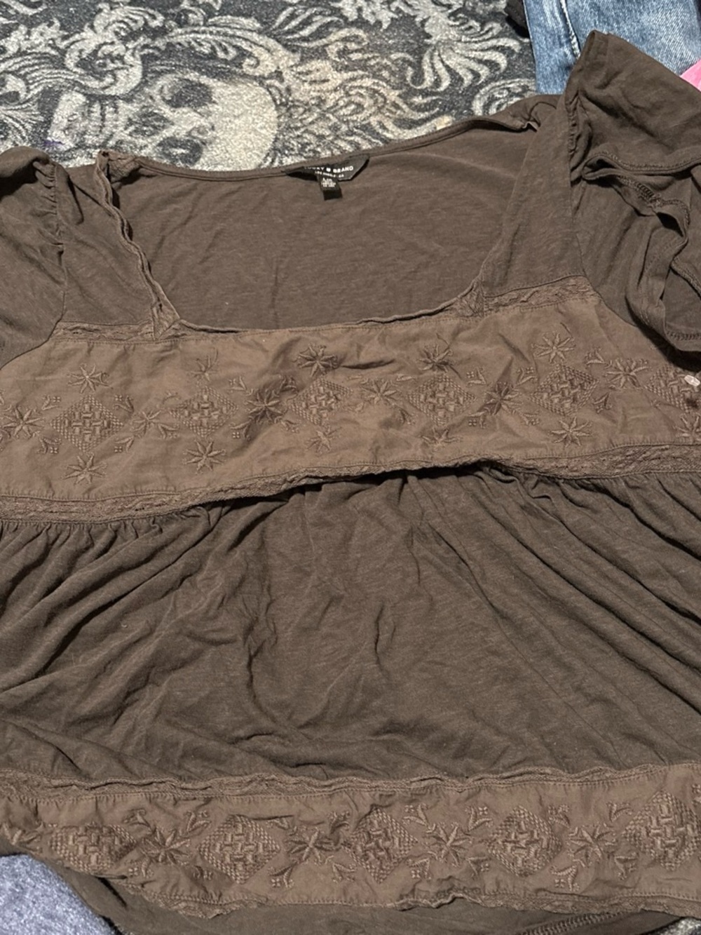 Lucky Brand Brown Embroidered Peasant Tunic